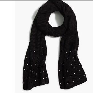J. Crew New Knit Winter Scarf with Pearl Beading Black